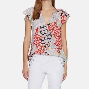 Anthropology Sanctuary Patchwork Floral V-Neck Cap Sleeve Multicolor 1X NWOT